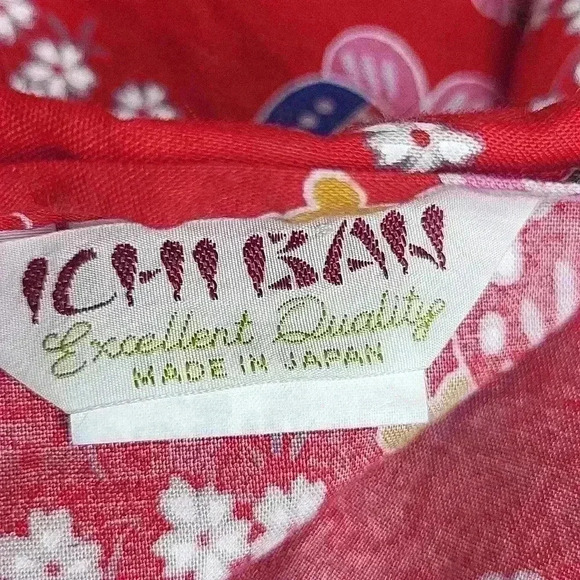 Ichiban Vintage Rare Red Floral Double Tie Shirt Size Large Made in Japan - Picture 8 of 9